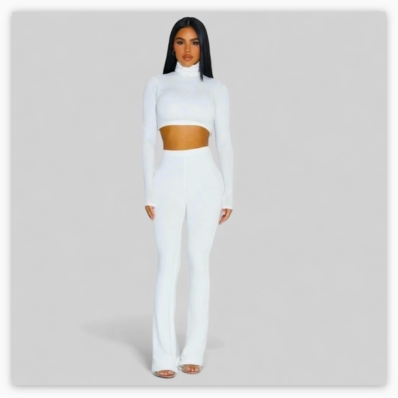 naked wardrobe Pants - Naked Wardrobe - Ribbed Bodycon Split Hem Legging Pants, White, L/XL, NWT